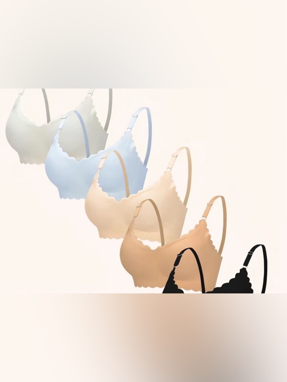 Seamless Scallop Edge Wireless Bra - Nude, Light Blue, Black